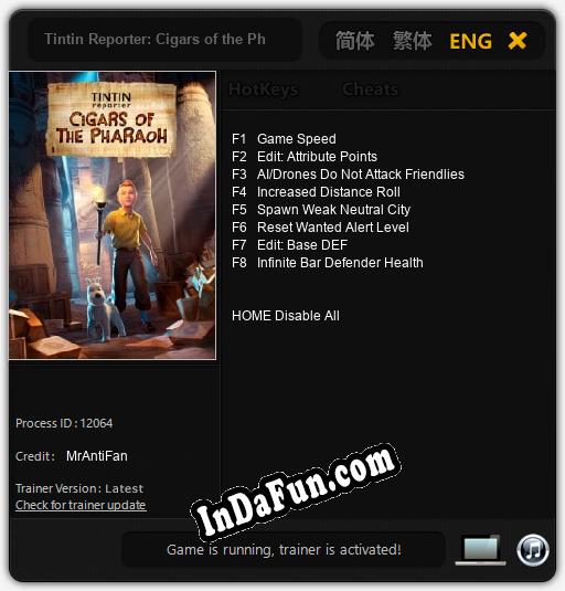 Tintin Reporter: Cigars of the Pharaoh: Cheats, Trainer +8 [MrAntiFan]