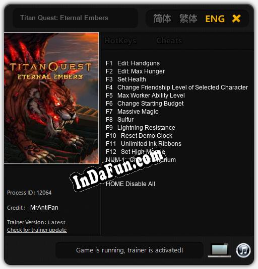 Trainer for Titan Quest: Eternal Embers [v1.0.7]