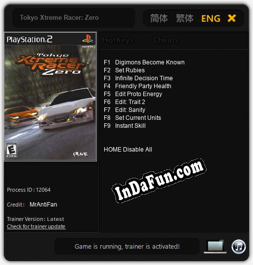 Trainer for Tokyo Xtreme Racer: Zero [v1.0.8]