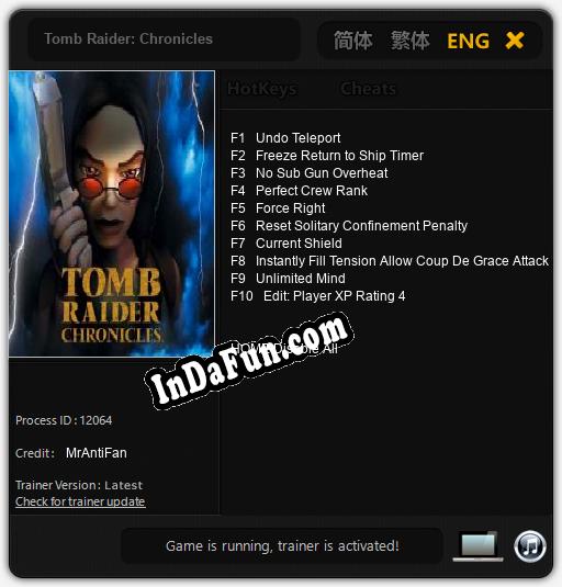 Tomb Raider: Chronicles: TRAINER AND CHEATS (V1.0.85)