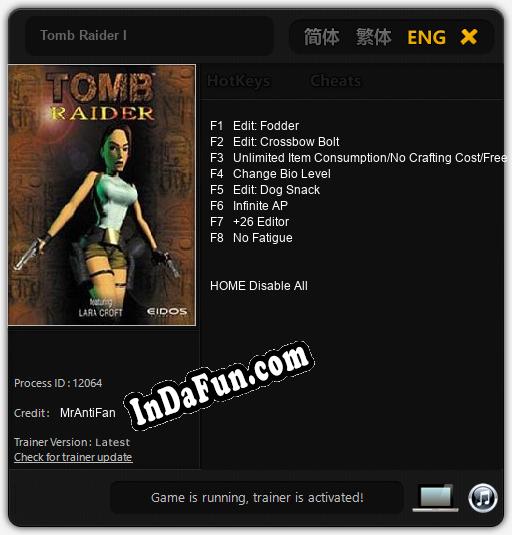 Tomb Raider I: TRAINER AND CHEATS (V1.0.4)