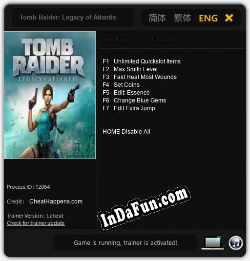 Trainer for Tomb Raider: Legacy of Atlantis [v1.0.7]