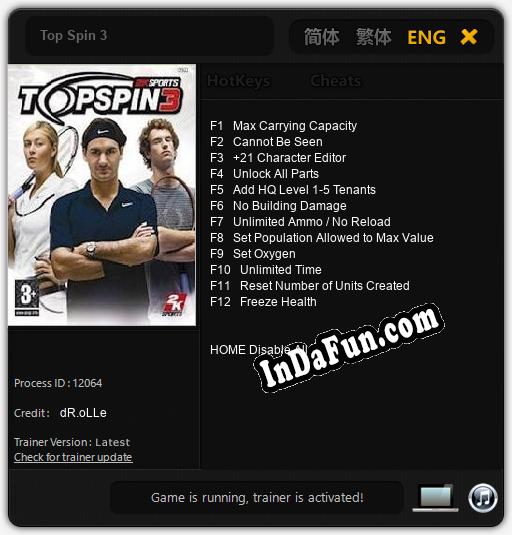 Top Spin 3: Cheats, Trainer +12 [dR.oLLe]