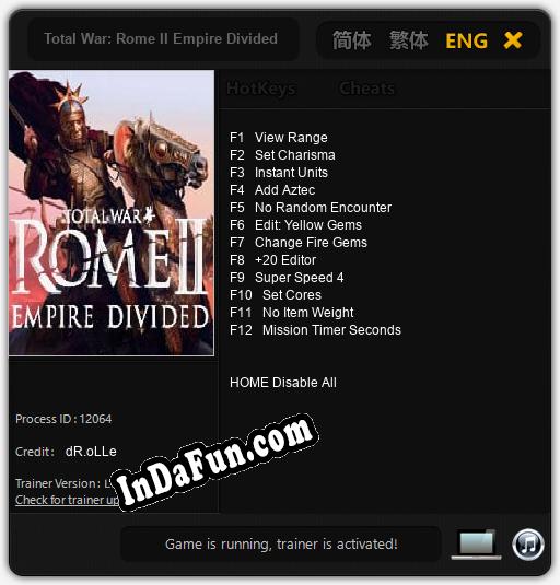 Total War: Rome II Empire Divided: Cheats, Trainer +12 [dR.oLLe]