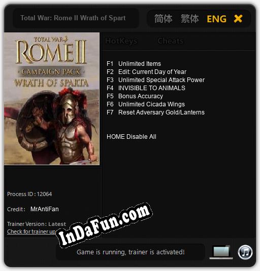 Trainer for Total War: Rome II Wrath of Sparta [v1.0.9]