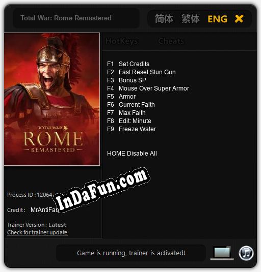 Trainer for Total War: Rome Remastered [v1.0.7]
