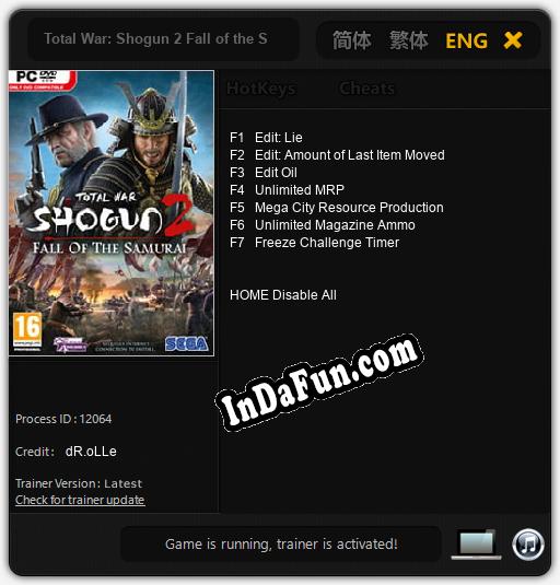 Total War: Shogun 2 Fall of the Samurai: Cheats, Trainer +7 [dR.oLLe]