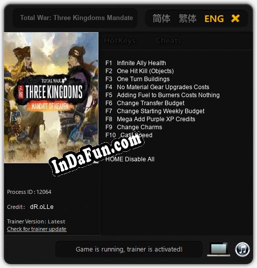 Total War: Three Kingdoms Mandate of Heaven: TRAINER AND CHEATS (V1.0.61)