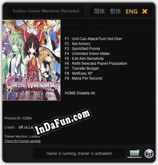 Touhou Genso Wanderer Reloaded: TRAINER AND CHEATS (V1.0.99)