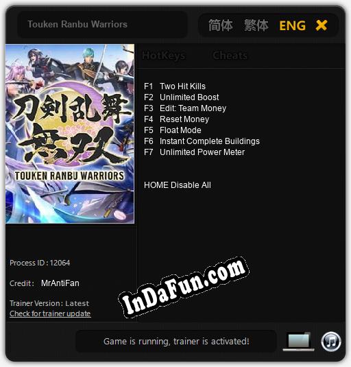 Trainer for Touken Ranbu Warriors [v1.0.4]