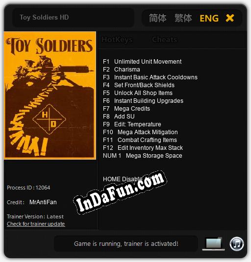 Trainer for Toy Soldiers HD [v1.0.3]