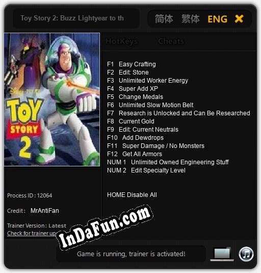 Toy Story 2: Buzz Lightyear to the Rescue: TRAINER AND CHEATS (V1.0.75)