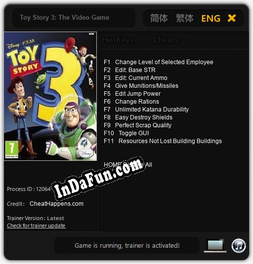 Toy Story 3: The Video Game: TRAINER AND CHEATS (V1.0.71)