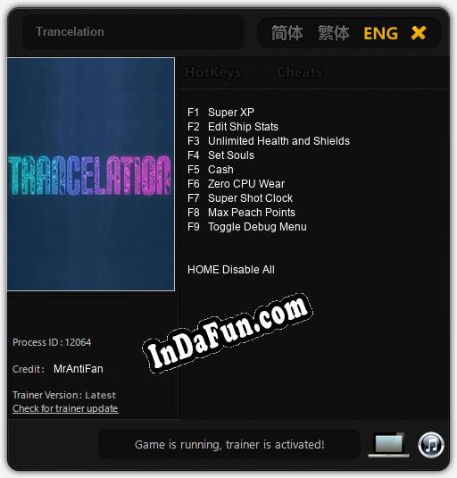 Trancelation: Cheats, Trainer +9 [MrAntiFan]