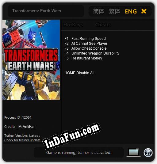 Transformers: Earth Wars: Trainer +5 [v1.3]