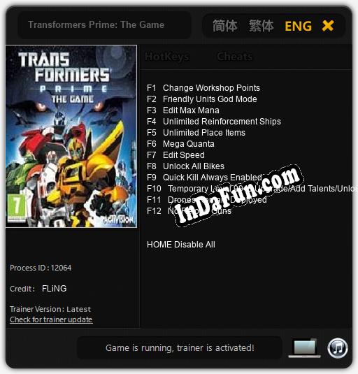 Transformers Prime: The Game: Cheats, Trainer +12 [FLiNG]