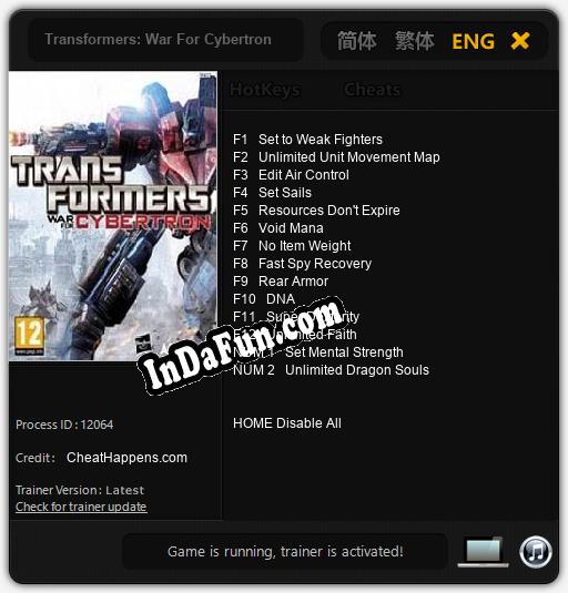 Transformers: War For Cybertron: TRAINER AND CHEATS (V1.0.53)
