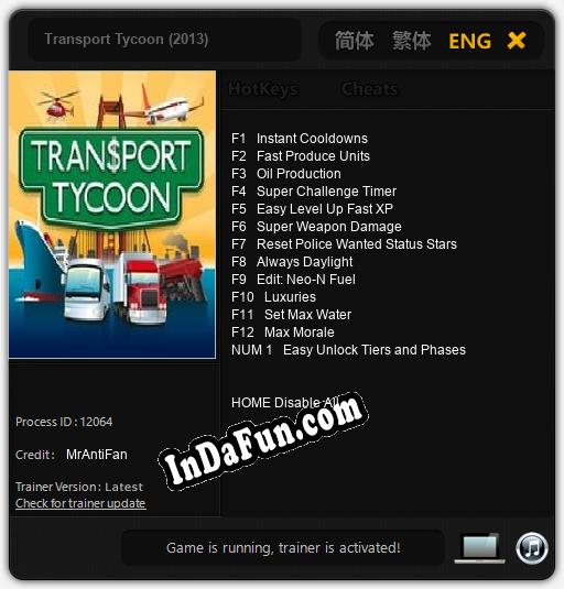 Transport Tycoon (2013): Trainer +13 [v1.1]