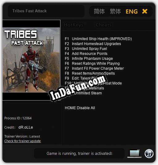 Trainer for Tribes Fast Attack [v1.0.1]