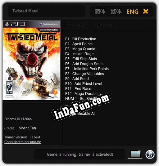 Twisted Metal: TRAINER AND CHEATS (V1.0.57)