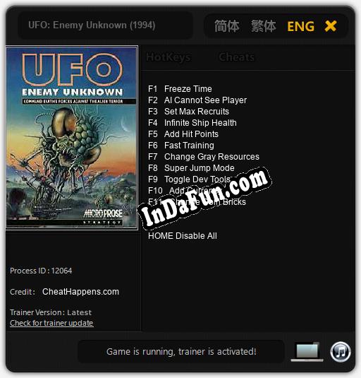 Trainer for UFO: Enemy Unknown (1994) [v1.0.5]