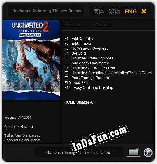 Uncharted 2: Among Thieves Remastered: Trainer +11 [v1.7]