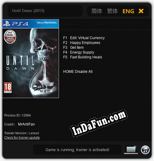 Until Dawn (2015): TRAINER AND CHEATS (V1.0.76)