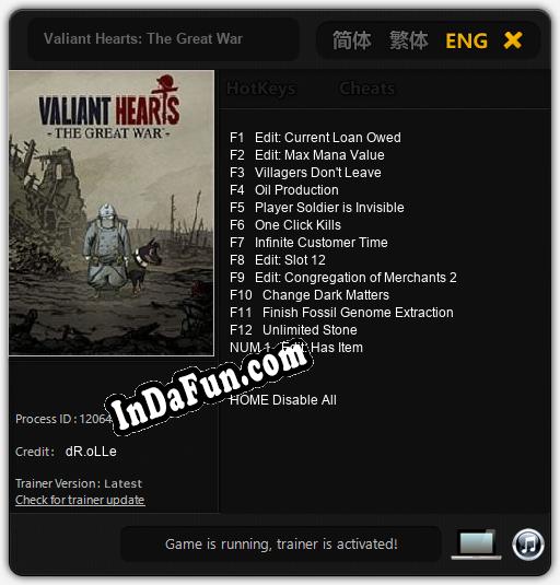 Trainer for Valiant Hearts: The Great War [v1.0.3]