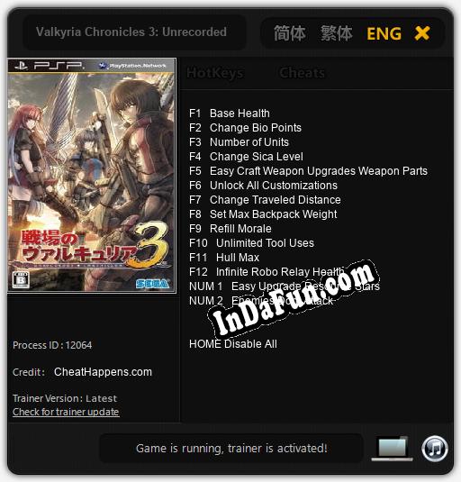 Valkyria Chronicles 3: Unrecorded Chronicles: Cheats, Trainer +14 [CheatHappens.com]