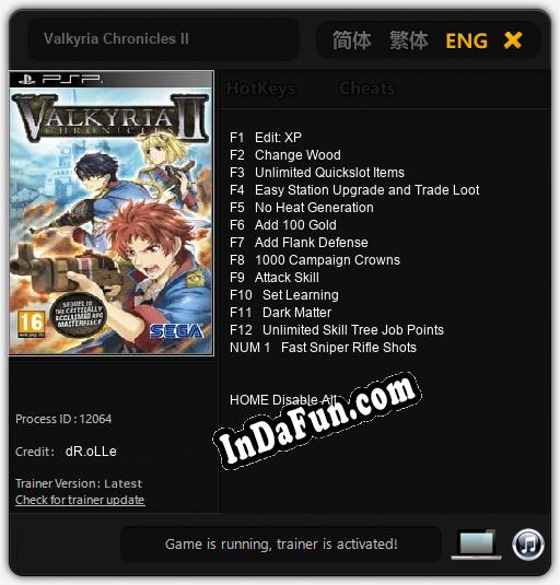 Trainer for Valkyria Chronicles II [v1.0.3]