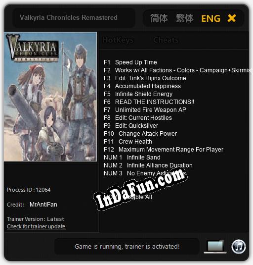 Valkyria Chronicles Remastered: Cheats, Trainer +15 [MrAntiFan]