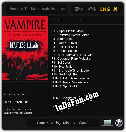 Vampire: The Masquerade Heartless Lullaby: Cheats, Trainer +15 [MrAntiFan]