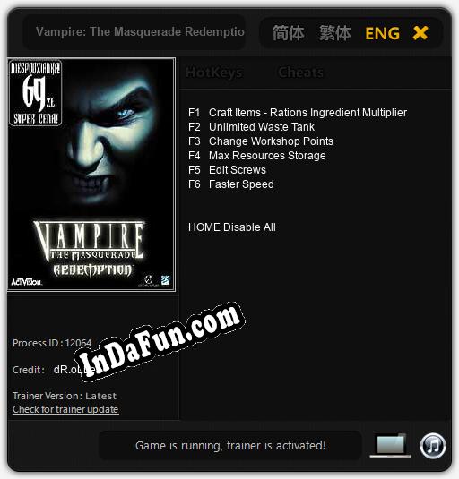 Vampire: The Masquerade Redemption: Cheats, Trainer +6 [dR.oLLe]