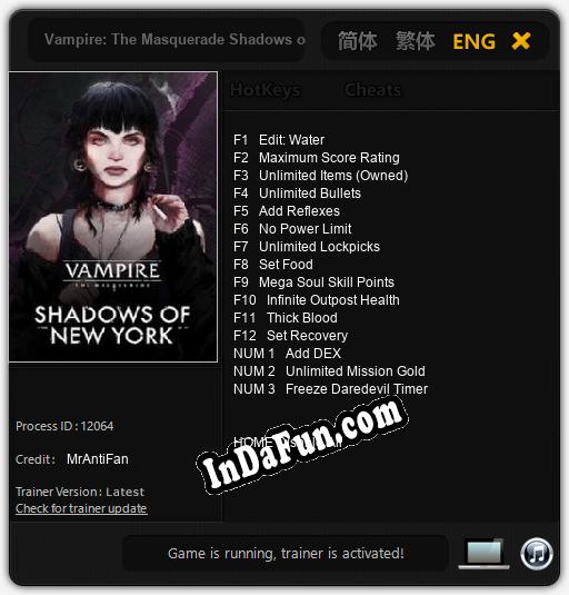 Vampire: The Masquerade Shadows of New York: Cheats, Trainer +15 [MrAntiFan]