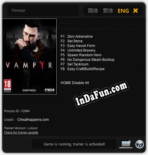 Vampyr: TRAINER AND CHEATS (V1.0.46)