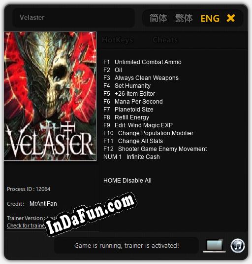 Velaster: TRAINER AND CHEATS (V1.0.81)