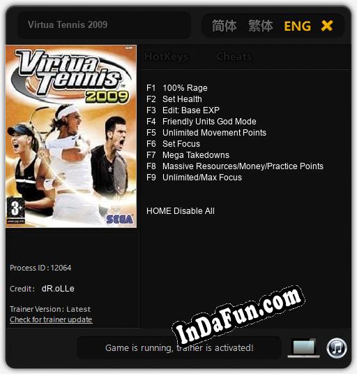 Virtua Tennis 2009: TRAINER AND CHEATS (V1.0.37)