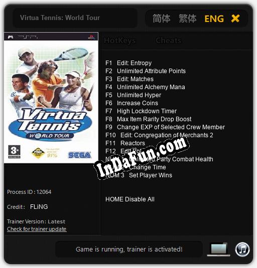 Virtua Tennis: World Tour: TRAINER AND CHEATS (V1.0.95)