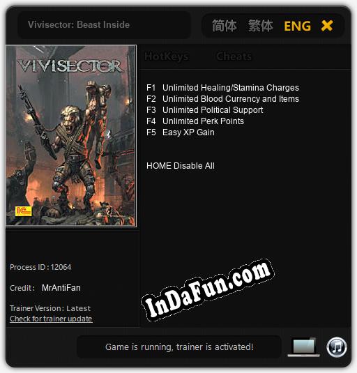 Vivisector: Beast Inside: Cheats, Trainer +5 [MrAntiFan]