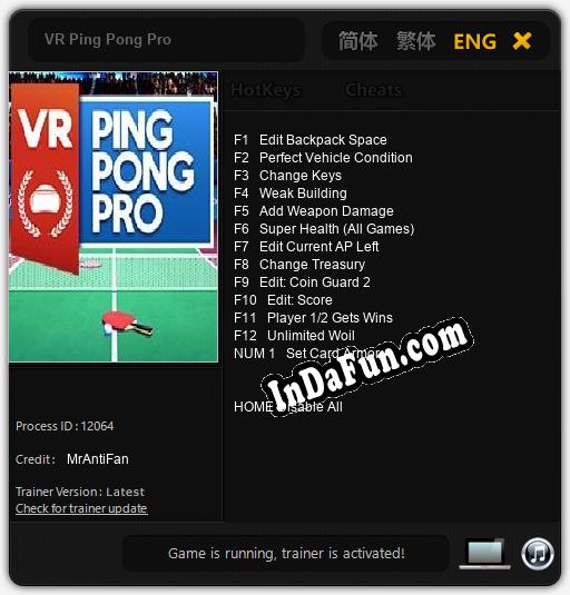 VR Ping Pong Pro: Cheats, Trainer +13 [MrAntiFan]