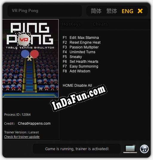 VR Ping Pong: Trainer +8 [v1.3]