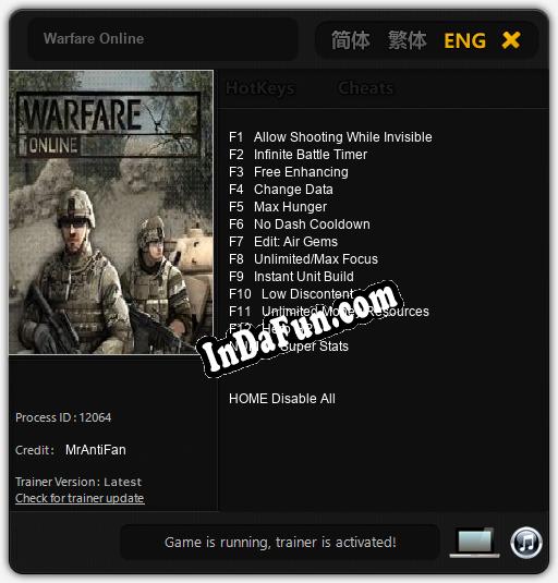 Warfare Online: TRAINER AND CHEATS (V1.0.15)