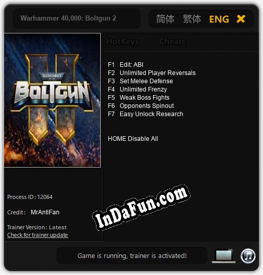 Trainer for Warhammer 40,000: Boltgun 2 [v1.0.6]