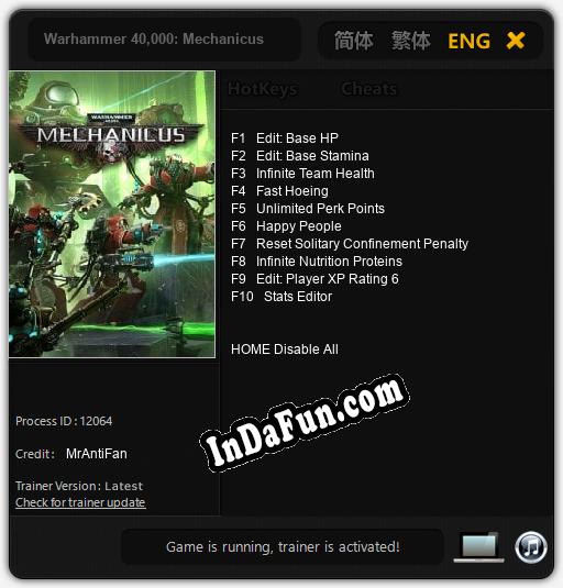 Trainer for Warhammer 40,000: Mechanicus [v1.0.6]