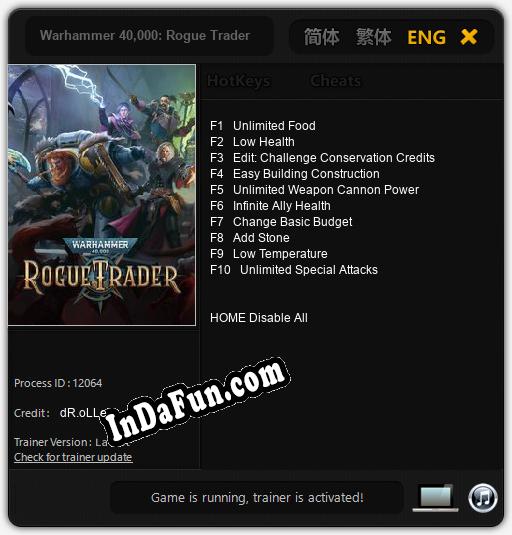 Trainer for Warhammer 40,000: Rogue Trader [v1.0.3]