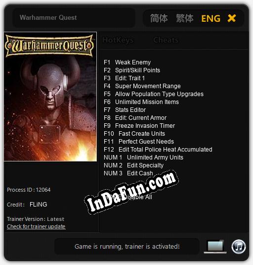 Warhammer Quest: TRAINER AND CHEATS (V1.0.99)