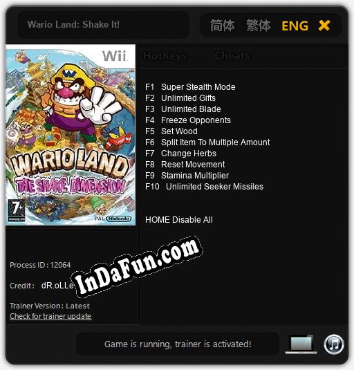 Wario Land: Shake It!: Trainer +10 [v1.1]