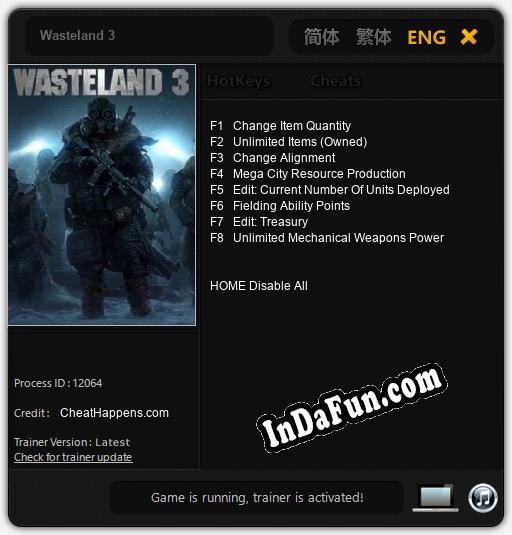 Wasteland 3: TRAINER AND CHEATS (V1.0.97)