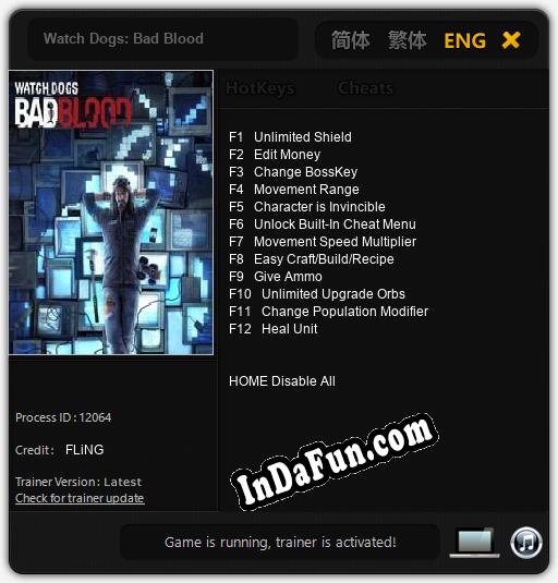 Watch Dogs: Bad Blood: TRAINER AND CHEATS (V1.0.83)