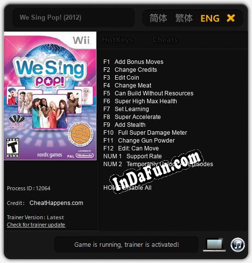 We Sing Pop! (2012): TRAINER AND CHEATS (V1.0.47)